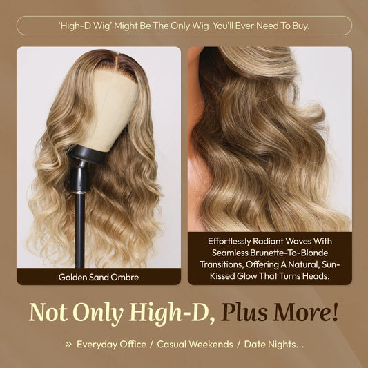 Golden Loose Wave | ReaLux High-D Luxury Wig: 250% Density+9x6 HD Lace Pre-Plucked&Bleached 100% Real Human Hair Wigs