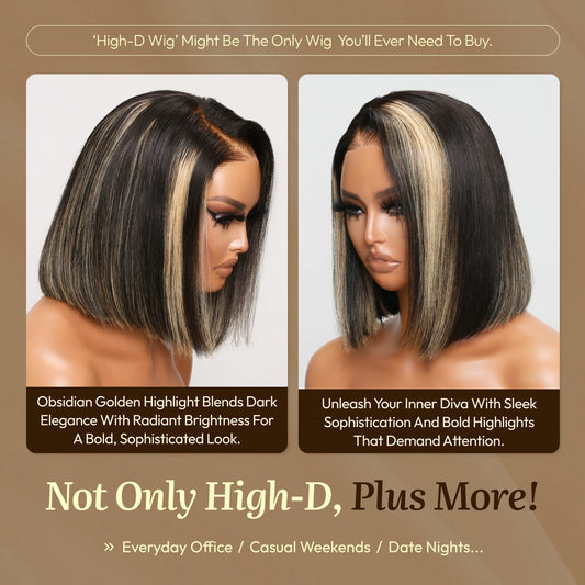 Left Bob Straight | ReaLux High-D Luxury Wig: 250% Density+9x6 HD Lace Pre-Plucked&Bleached 100% Real Human Hair Wigs