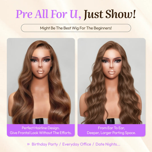 Cocoa Brown | ReaLux Pre-All Glueless Wig Real 180% Density Silky Straight 13x4 HD Lace Pre-Plucked&Bleached&Cut Beginner Friendly Invisible Knots Tech