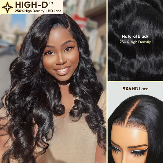 Body Wave | ReaLux High-D Luxury Wig: 250% Density+9x6 HD Lace Pre-Plucked&Bleached 100% Real Human Hair Wigs