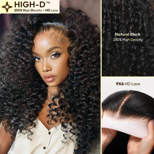 Deep Curly | ReaLux High-D Luxury Wig: 250% Density+9x6 HD Lace Pre-Plucked&Bleached 100% Real Human Hair Wigs