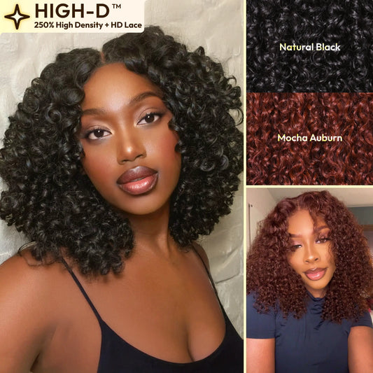 Bob Jerry Curly | ReaLux High-D Luxury Wig: 250% Density+9x6 HD Lace Pre-Plucked&Bleached 100% Real Human Hair Wigs