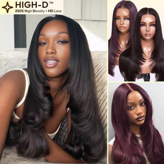 Layered-Cut Straight| ReaLux High-D Luxury Wig: 250% Density+9x6 HD Lace Pre-Plucked&Bleached 100% Real Human Hair Wigs