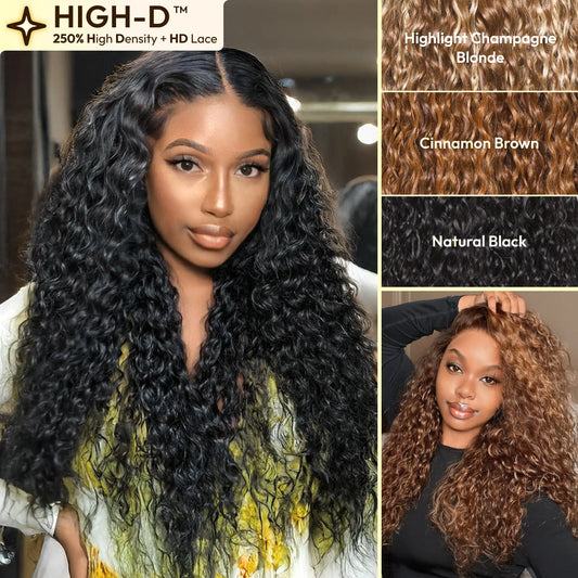 Water Wave | ReaLux High-D Luxury Wig: 250% Density+9x6 HD Lace Pre-Plucked&Bleached 100% Real Human Hair Wigs