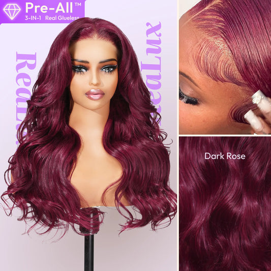 #99J Dark Rose | ReaLux Pre-All Glueless Wig Real 180% Density Loose Wave 13x4 HD Lace Pre-Plucked&Bleached&Cut Beginner Friendly Invisible Knots Tech